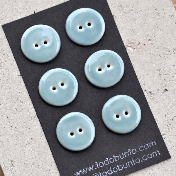 6 pcs. 23mm porcelain buttons steel blue